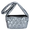 thumbnail image 1 of Autumn Winter Cotton-Padded Bag Rhombic Lattice Shoulder Bag for Work (Black), 1 of 10