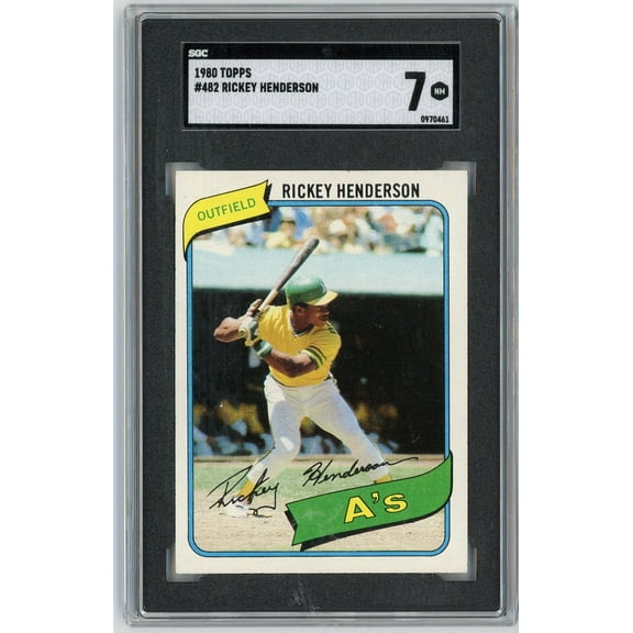 Graded 1980 Topps Rickey Henderson #482 Rookie RC Baseball Card SGC 7 Near Mint