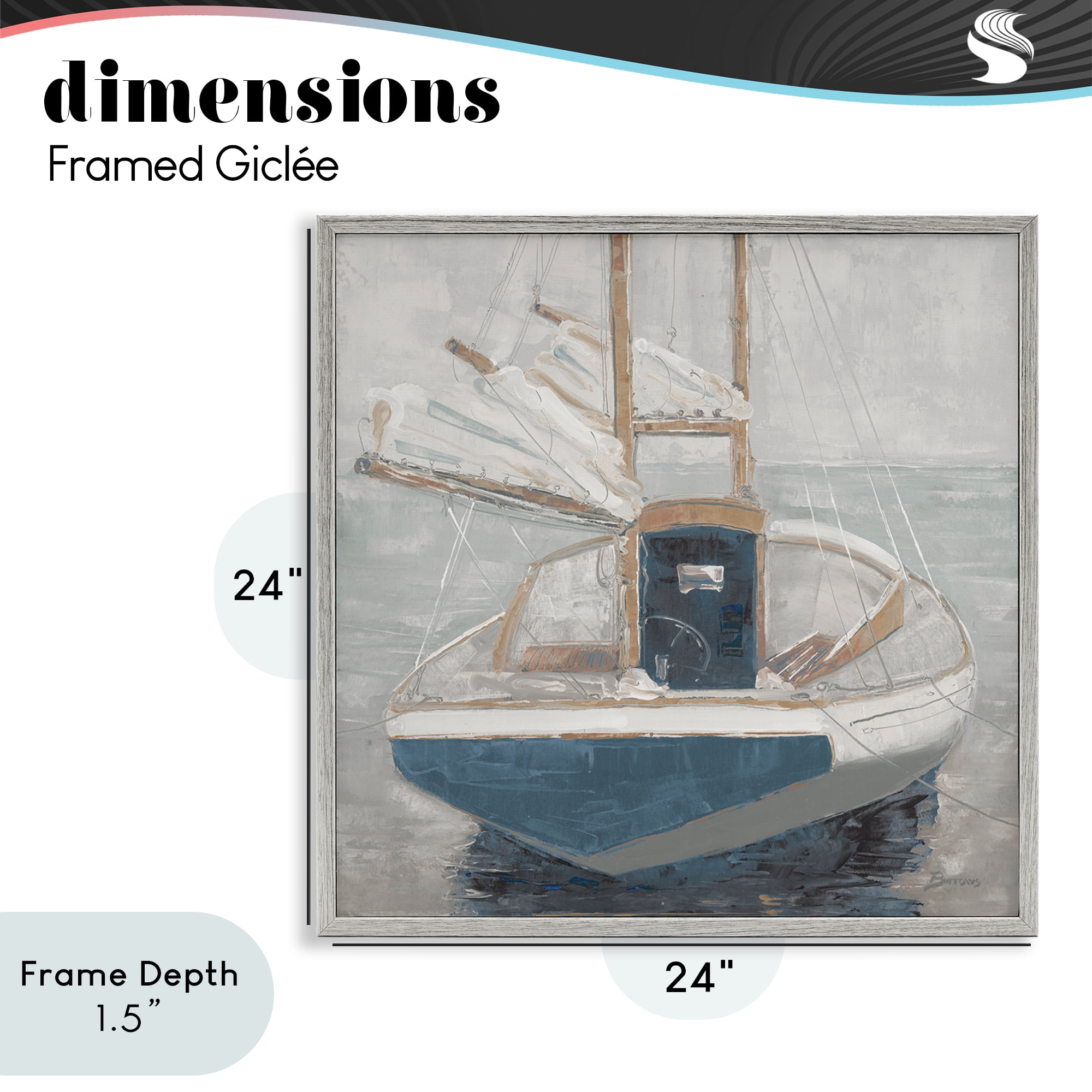 Stupell Industries Serene Harbor Sail Boat Gray Framed Giclee Art, design by John Burrows