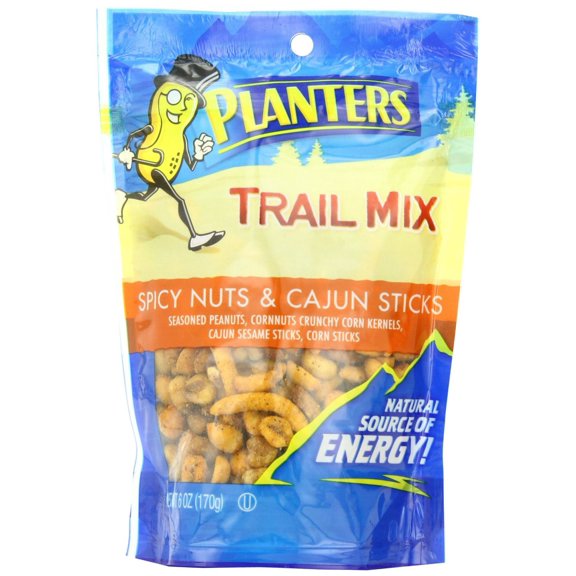 12 PACKS : Planters Trail Mix, Spicy Nuts & Cajun Sticks, 6-Ounce Pouches