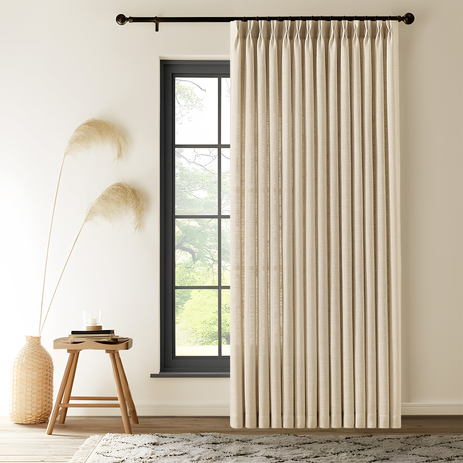 Galenzoov 40×90 inch 2 Panels Pinch Pleated Linen Curtains for Home, Light Filtering Airy & Privacy Protection Breathable Window Drapes for Bedroom, Living room, Office, Sand Beige