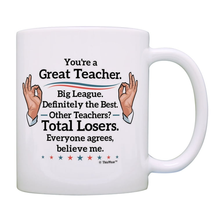 Blue Panda Large World's Best Teacher Coffee Mug White Ceramic Cup -  Novelty Appreciation Gift for Teachers, Women, Men (16 oz)