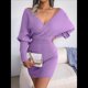 thumbnail image 5 of Vestido Mini de Punto Cruzado de Larga con de Murciélago para Cóctel para Mujer Púrpura L, 5 of 9