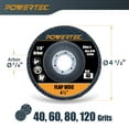 thumbnail image 4 of POWERTEC 10PK 4-1/2" Zirconia Flap Discs - 40/60/80/120 Assorted Grits for Angle Grinder, Compatible with DeWalt DCG413B, DWE402, DCG405B, DWE4011 - Ideal for Sanding and Grinding Metal, 11100N, 4 of 8