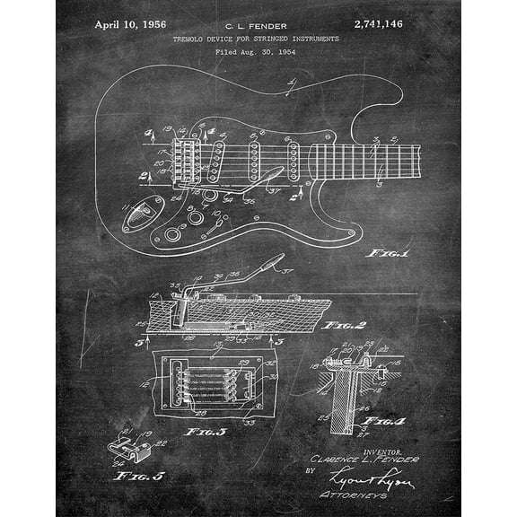 Original Fender Guitar Artwork Submitted In 1956 - Music - Patent Art Print