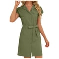 thumbnail image 2 of Caywon Women's Casual Fashion Solid Color Button Front Tie-Waist Lapel Short Sleeve Nightgown Classic Stylish Sleep Dress for Home Daily Use, 2 of 5