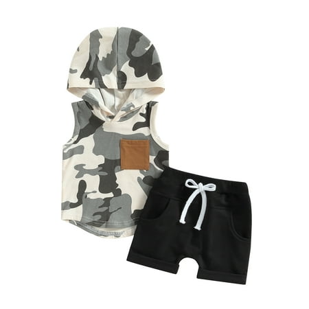 

Luethbiezx Baby Boys Shorts Set featuring Camouflage Hooded Vest