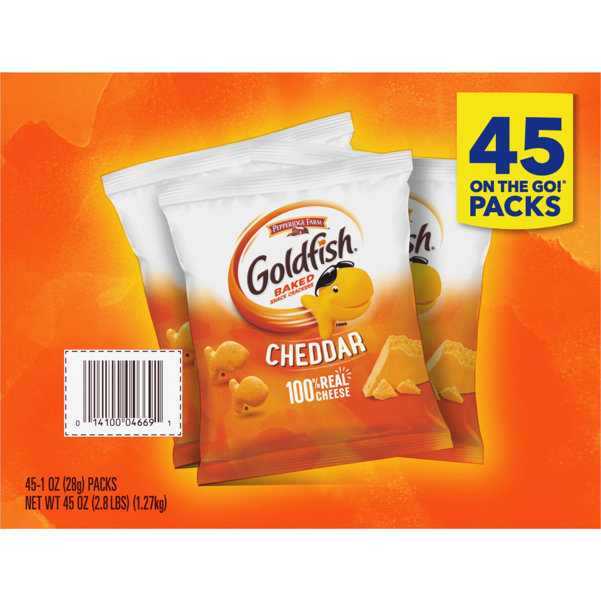 Pepperidge Farm Goldfish Cheddar Crackers, 1 oz. Snack Packs, 45-Count Multi-Pack Box
