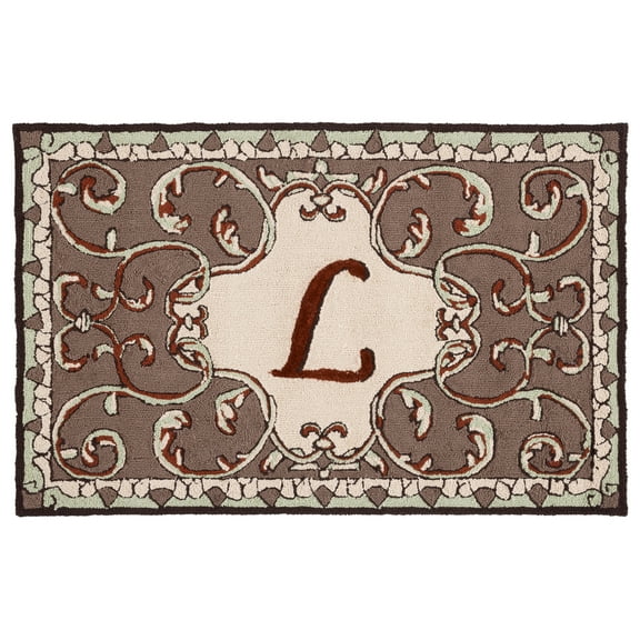 SAFAVIEH Monogram Ethelred Bordered Indoor/Outdoor Area Rug, Mocha, 2'6" x 4'