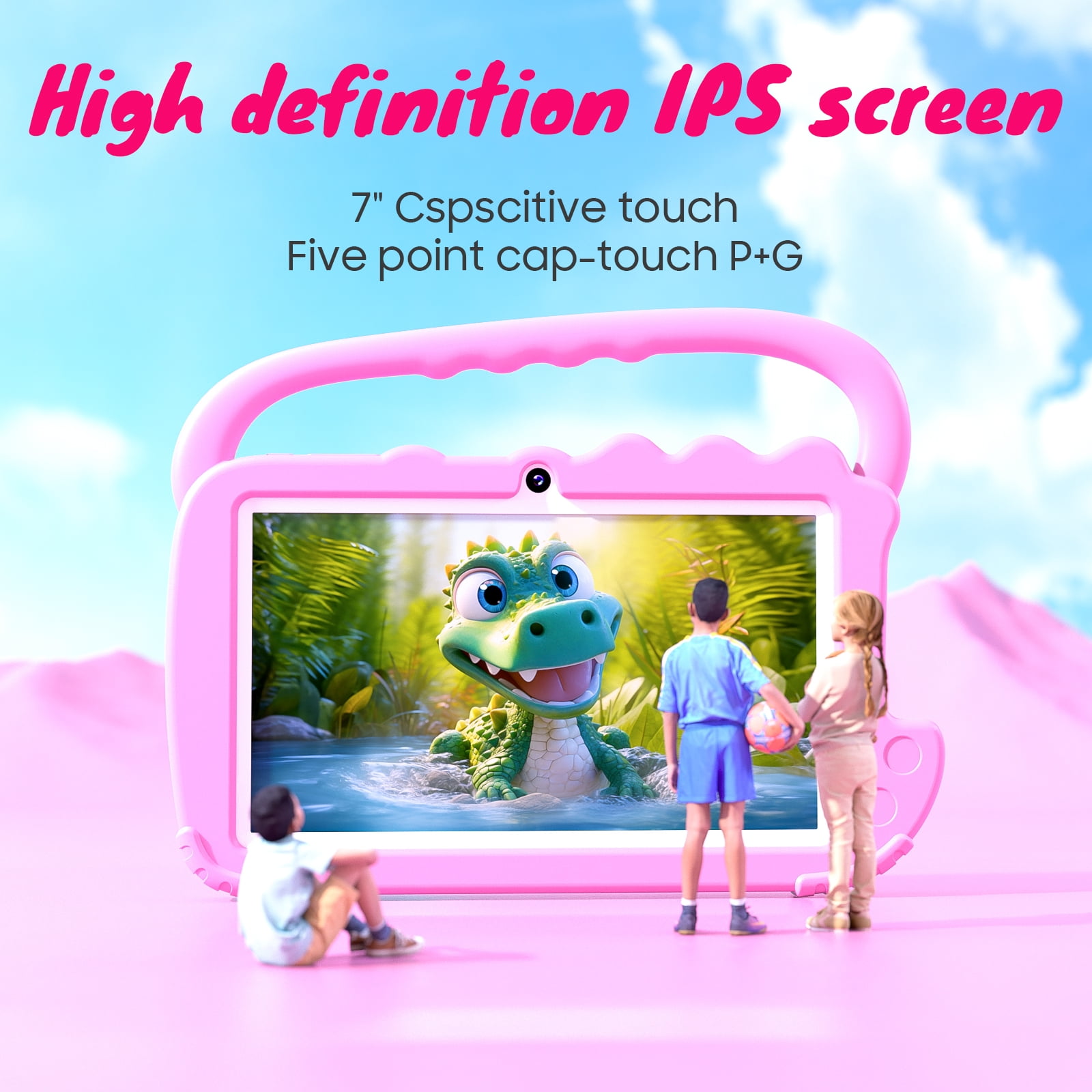 Kids Tablet 7 inch Android 12 Tablet for Kids, 4GB RAM 32GB ROM Quad Core Toddler Tablet with Shockproof Case, Parental Control, WiFi, BT, 3000mAh Battery, Dual Camera, Educational, Games, Pink