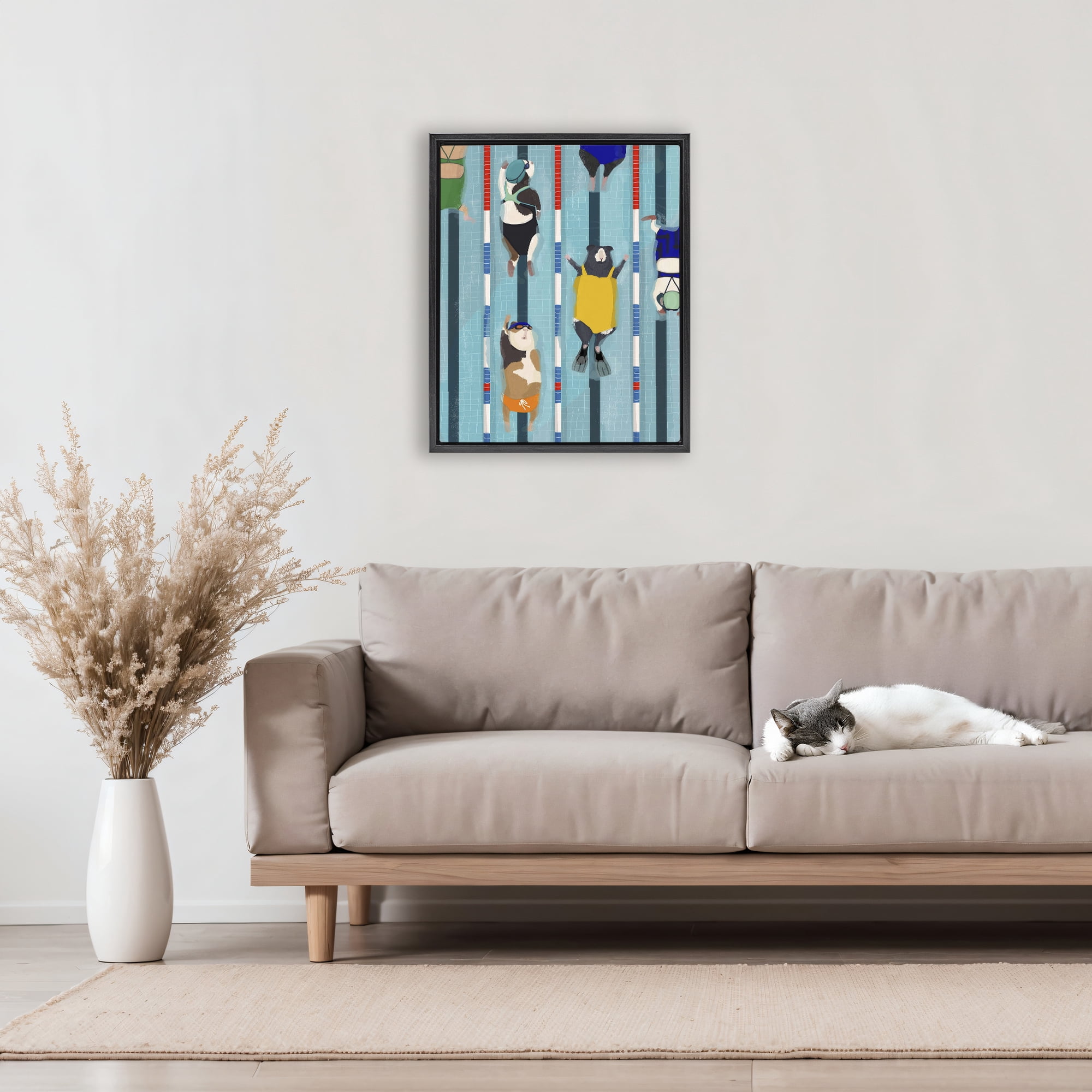 Stupell Industries Guinea Pigs at Lido Black Framed Floater Canvas Wall Art, design by Hanna Melin
