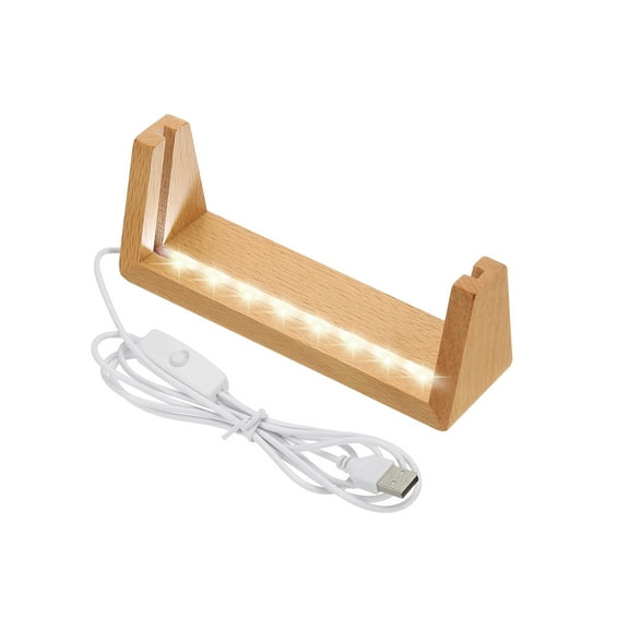 Uxcell 5 Inch Wooden LED Light Base Beech Wood Light Display Stand Table Lighted Lamp Base Night Light, White Light
