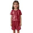 thumbnail image 5 of Kids Girls Glitter Sparkly Crop Tops Short Sleeves Y2K Top Jazz Hop Dance Party 7-10 Years, 5 of 6