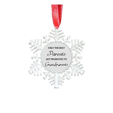 - Only the Best Parents Get Promoted to Grandparents - 4-1/8-inch Clear Plastic Snowflake Ornament with Red Ribbon - Great Gift for Christmas Gift