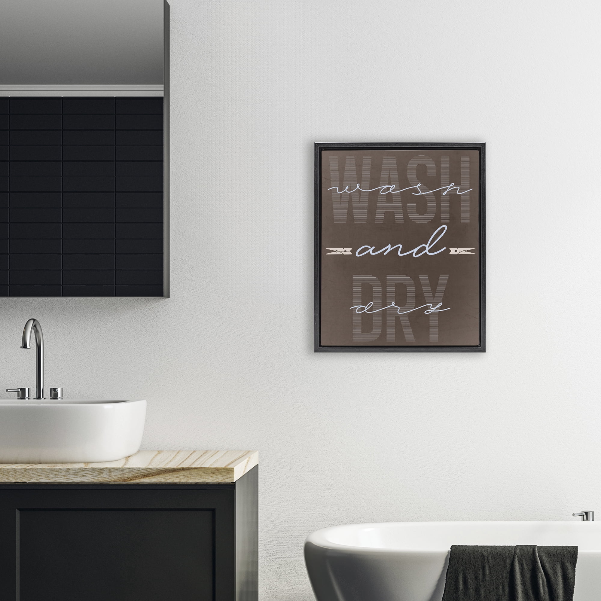 Wash And Dry Brown Black Framed Floater Canvas Wall Art, design by Marcus Prime