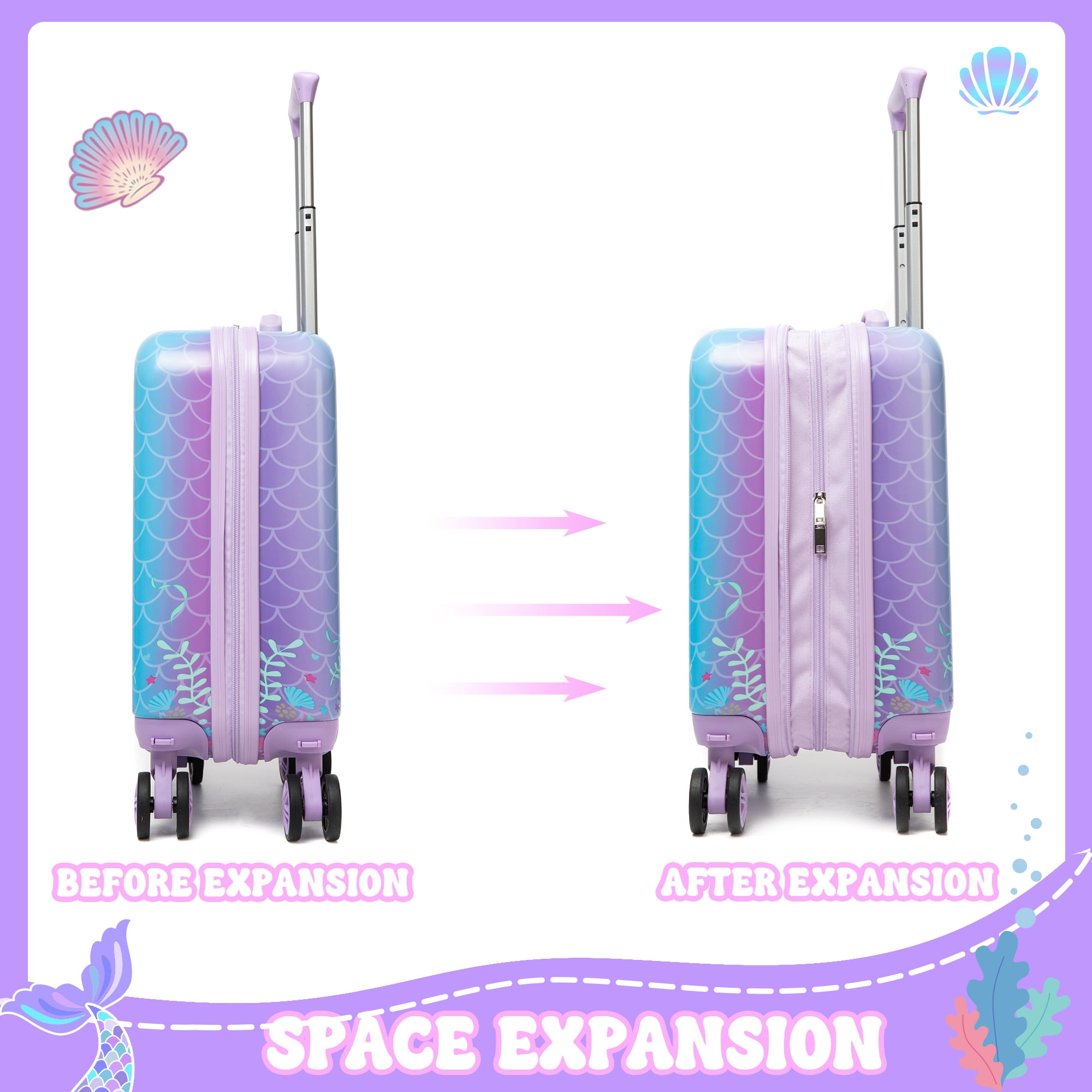 Kids Carry on Luggage Sets for Girls with Travel Pillow Rolling Suitcases with Wheels for Toddlers Travel School Backpack Pencil Bag