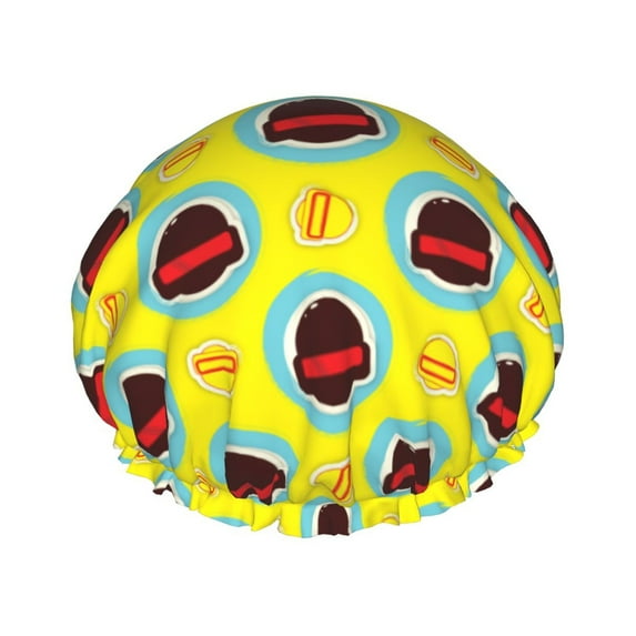 YFYANG Women's Double Waterproof Shower Cap, Cartoon Steel Helmet Graffiti Reusable Hair Cap for All Hair Styles and Head Sizes