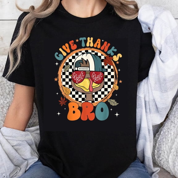 100% Cotton Give Thanks Bro Duck Thanksgiving Shirt Funny Fall Holiday Tee Men Women Unisex Casual T-Shirt