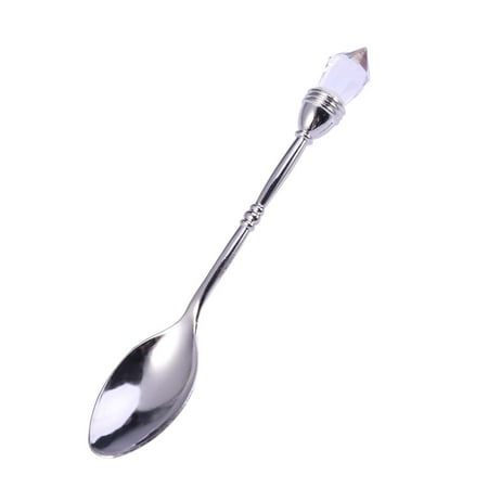 

European Court Style Retro Coffee Spoon Embed Diamond Head Stirring Spoon Creative Small Cake Spoon for Coffee Ice Cream (Silver