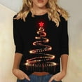 thumbnail image 2 of Womens Christmas Tops 3/4 Length Sleeve Crew Neck Xmas Tree Printed Graphic Tee Shirts Holiday Casual T-shirt (XL, Black 01), 2 of 5
