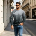 thumbnail image 5 of GrmtClth Mens T-Shirts Dual Tone Gradient Ombre Long Sleeve Crewneck Tops All Over Fade Dye Soft Stretch Blend Fashion Pullover Shirts Dark Gray M, 5 of 7