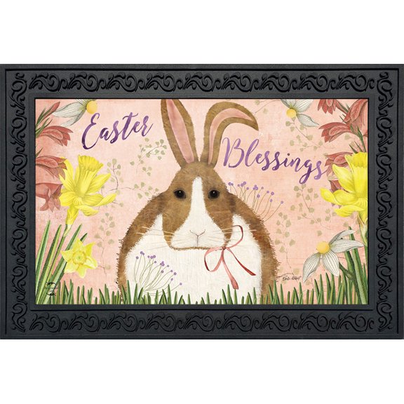 Easter Blessings Bunny Doormat Primitive Easter Bunny Indoor Outdoor 18" x 30"