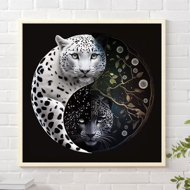 Cuadros Decorativos 5D bricolaje cuadrado completo taladro diamante pintura leopardo Kit decoración del hogar (ZQA485) Wdftyju embutido en tela