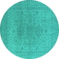 thumbnail image 1 of Ahgly Company Machine Washable Indoor Round Oriental Turquoise Blue Industrial Area Rugs, 7' Round, 1 of 4