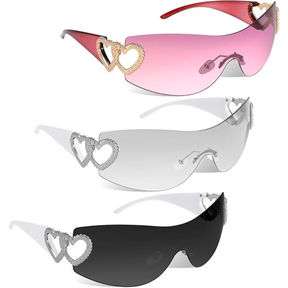 3 Pcs Y2K Frameless Sunglasses, Trendy Shield Wrap-Around UV400 Glasses, Lightweight Unisex Sunwear for Driving Travel