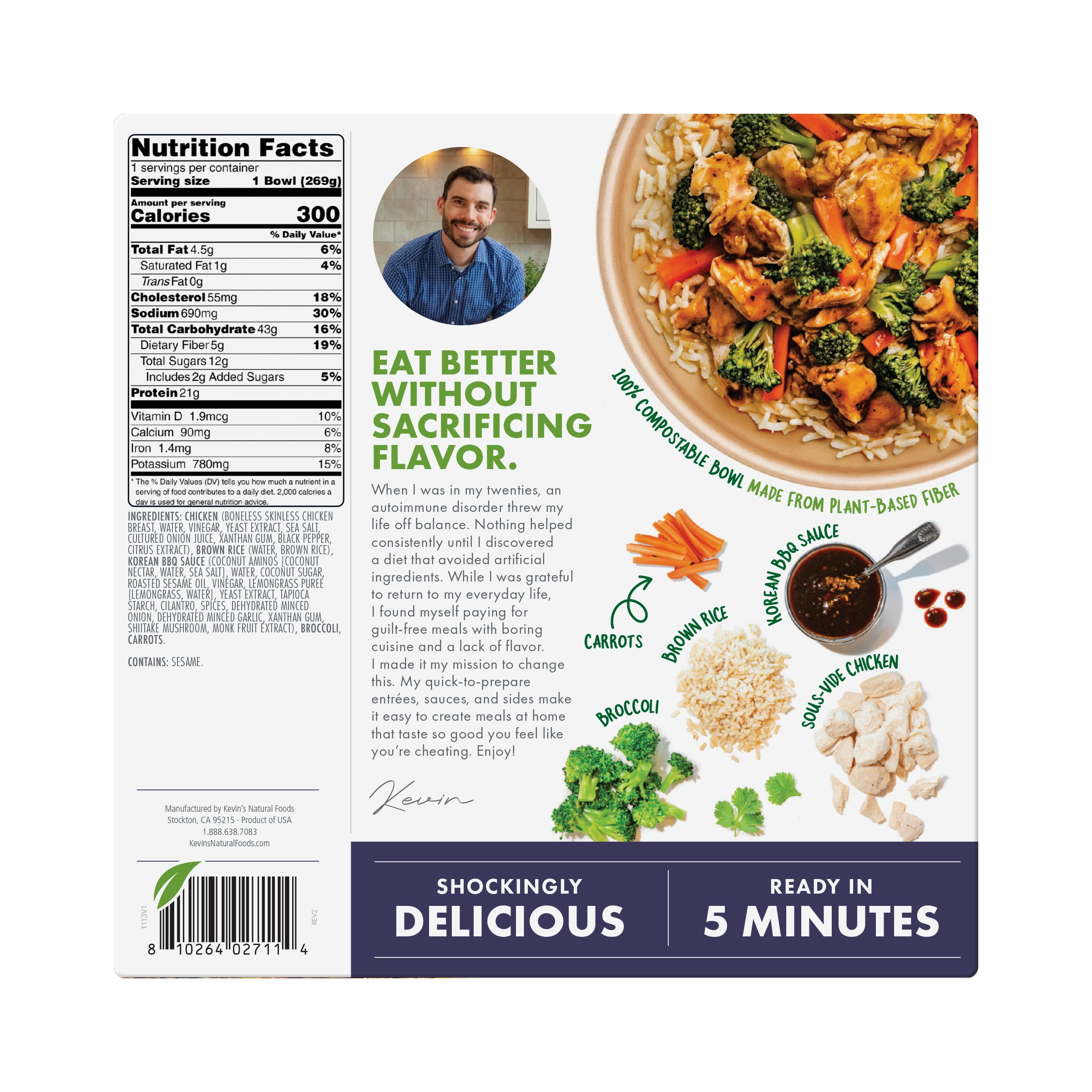 Kevin's Natural Foods Korean BBQ-Style Chicken, Frozen, 9.5 oz Bowl