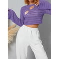 thumbnail image 3 of Women Fall Winter Crochet Knit Mesh Sweater Off Shoulder Long Sleeve Pullover Crop Tops Ribbed Blouse Tops, 3 of 8
