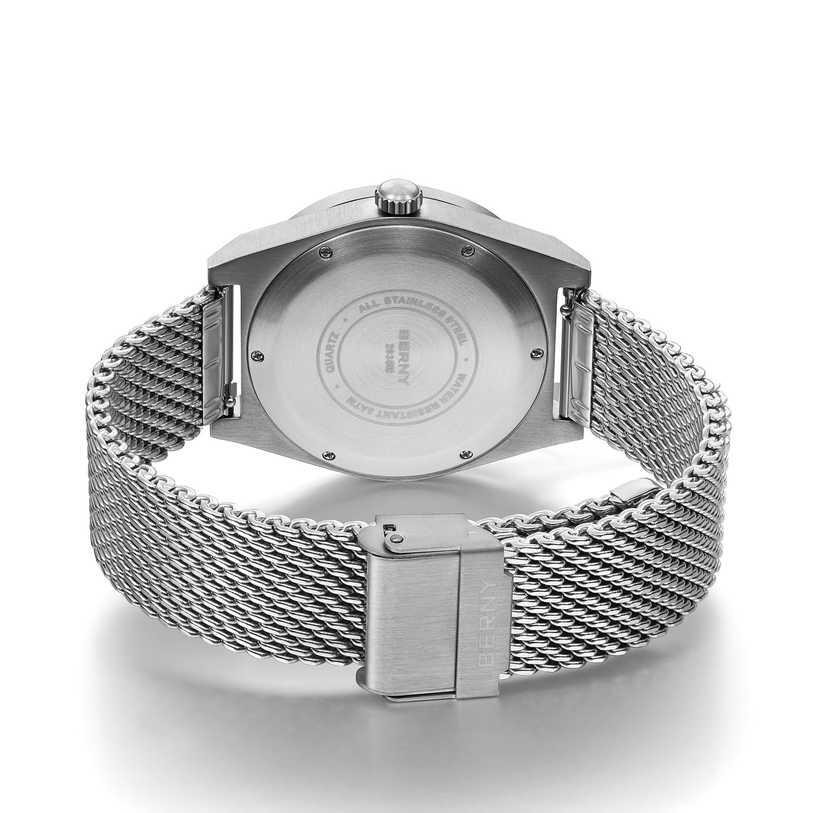 BERNY Silver Watch for Men, Classic Vintage Quartz Analog Watch with Day & Date Calendar, Stainless Steel Mesh Band, Luminous, Waterproof, Fashion Sport Casual Men's Wrist Watches (Blue)