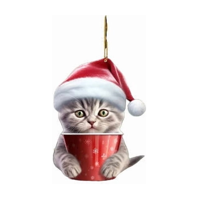 Adornos de gato CLLC 2025 para árbol de Navidad, adornos navideños acrílicos irrompibles para interiores, hogar, fiestas o chimenea, divertida decoración colgante para árbol de Navidad (Bolsa)