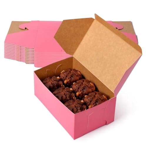 Fit Meal Prep [25 Pack] Pink Bakery Boxes 8x5x3.5 Pastry Box for Cupcakes, Desserts, Cookies, Candies - Ideal Packaging for Bakeries and Home-made Baked Favors, and Gifts