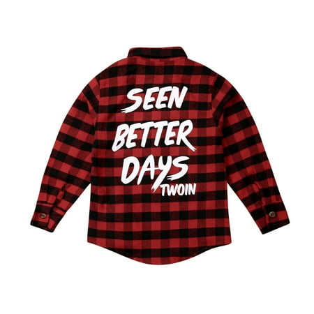 

Yuemengxuan Baby Boys Girls Red Black Plaid Shirt Long Sleeve Letter Print Blouse