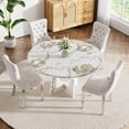 thumbnail image 3 of Round Modern Dining Table Set for 4, 47" Circle White Faux Marble Kitchen Table with 4 Beige Velvet Upholstered Dining Chairs, Wooden Kitchen and Dining Room Table Set for Dining Room, 3 of 9
