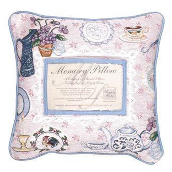 12" Pink and Blue Floral Tea Party Themed Square Throw Pillow with Memory Photo Insert