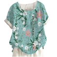 thumbnail image 4 of CHOK Hauts d'Été pour Femmes Tendance Lin Coton Confortable Manches Courtes Chemises Habillées Blouses Col Rond Hauts d'Été 2024 Imprimé Floral T-Shirts Décontractés Tunique Plus, 4 of 4