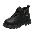 thumbnail image 2 of Kid's Boots, Kid's Winter Boots, Walking Shoes, Snow Boots, Winter Ankle Boots for Girls Boys Booties Lace Up Non-Slip Loafer Pu Leather Classic Snow Boot Toddler/Little Kid, Black US-5C/EU-21, 2 of 5