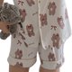 thumbnail image 5 of Ropa de dormir para mujer, manga corta, estampado de oso, camisa holgada con botones, pantalones cortos, conjunto de pijama, patrón de oso XL, 5 of 8