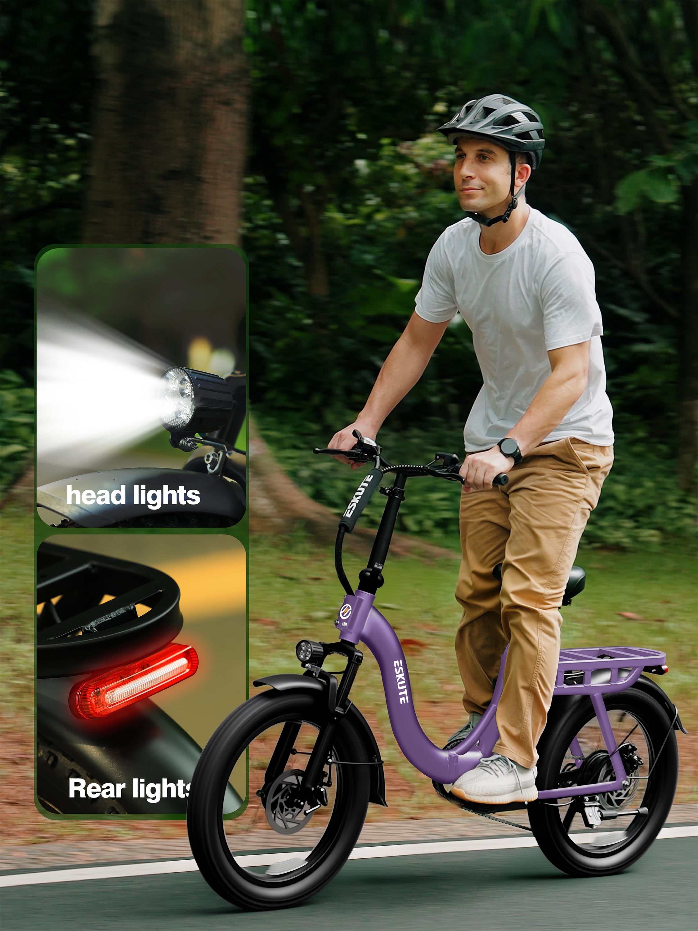 Adult Electric Bike – 1200W Peak Motor, 28 MPH, Foldable 20×3" Fat Tire, 48V 10.4Ah Battery Up to 55 Miles, 7-Speed Step-Through Cargo E-Bike with NFC Unlock, Purple with Lock