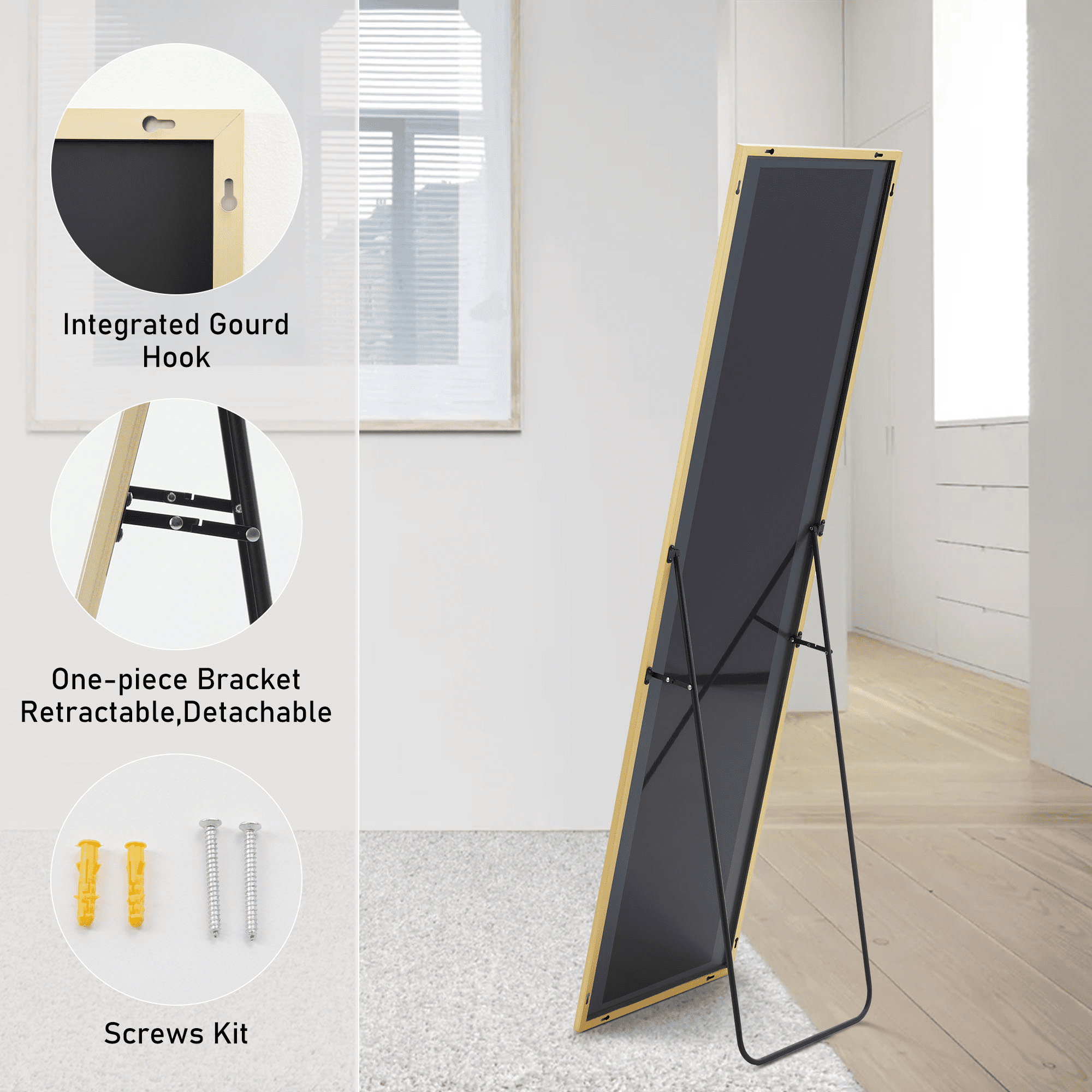 MAYEERTY 59"x16" Rectangular Full-Length Mirror - Floor Standing Full-Body Mirror, Gold