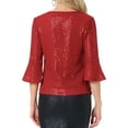 thumbnail image 3 of Top de lentejuelas INSPIRE CHIC para mujer, con mangas de campana 3/4, escote en V, metálico, brillante y con glitter, blusa de fiesta XS roja, 3 of 6