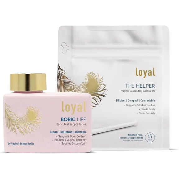 Loyal Boric Life Boric Acid Vaginal Suppositories, 600 mg, 30 Count with 15 Applicators