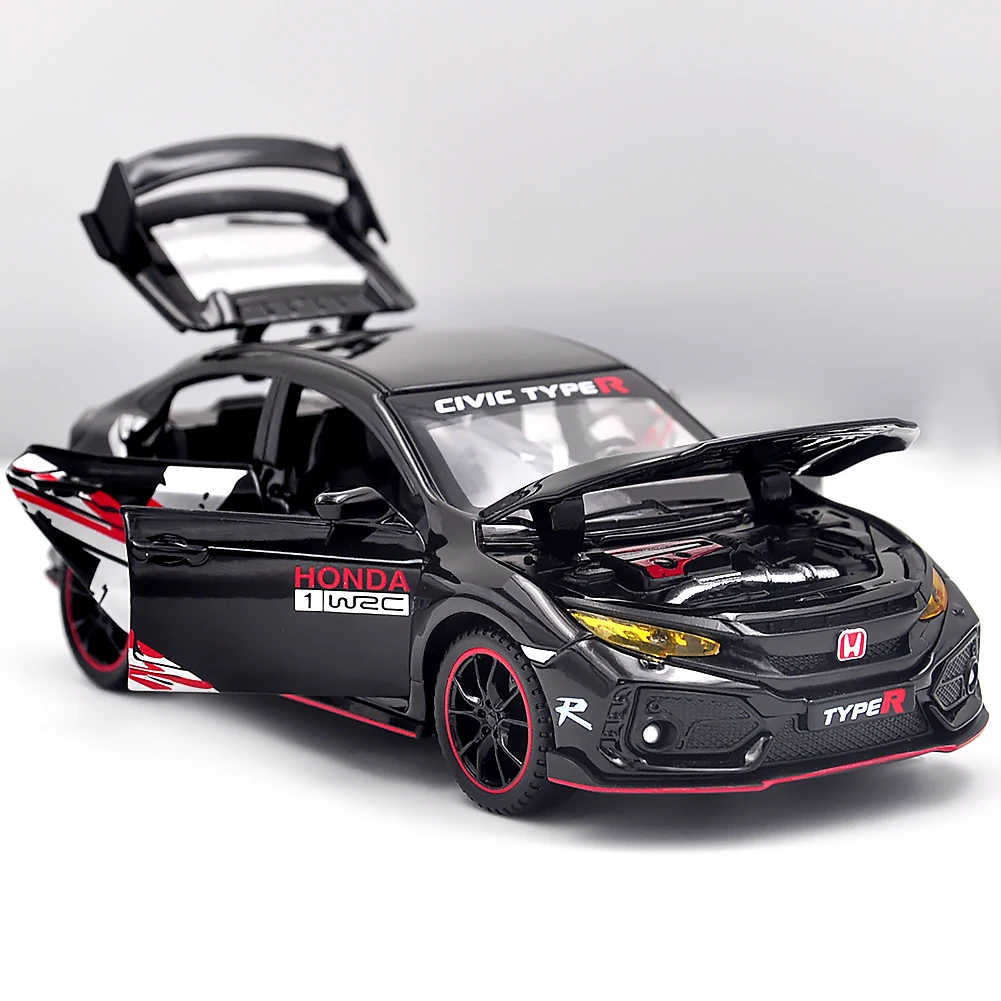 The 1:32 scale is suitable for Honda Civic alloy die-cast car models, equipped with openable doors, lights, sound and spring-back function. Boys' toy cars, children's birthday gift toy cars.