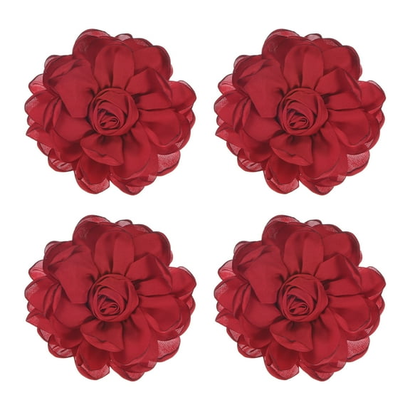 Uxcell 4 Pack Rose Flower Brooches and Pins for Women, Lapel Pins Dainty Satin Fabric Big Camellia Hair Flowers Clips Red