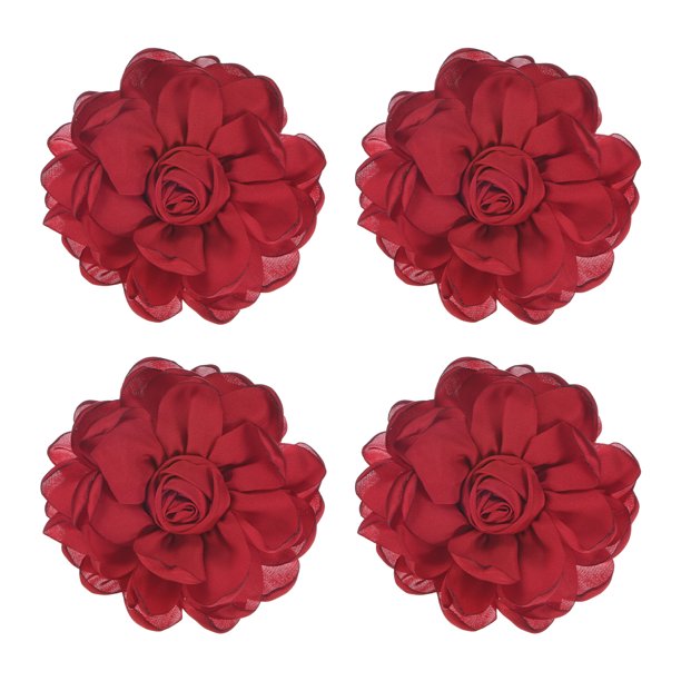 Uxcell 4 Paquete de Broches y Pines de Flor de Rosa para Mujeres, Pines de Solapa Delicados de Tela de Satén, Grandes Flores de Camelia para el Cabello, Rojas