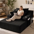 thumbnail image 4 of Leumius Oversized Chaise Lounge Chair Indoor,67'' Faux Fur Upholstered Boneless Sofa Bed,Deep Seat Sleeper Cloud Sofa with Cup Holders & 3 Pillows for Living Room, No Assembly Required,Black, 4 of 12