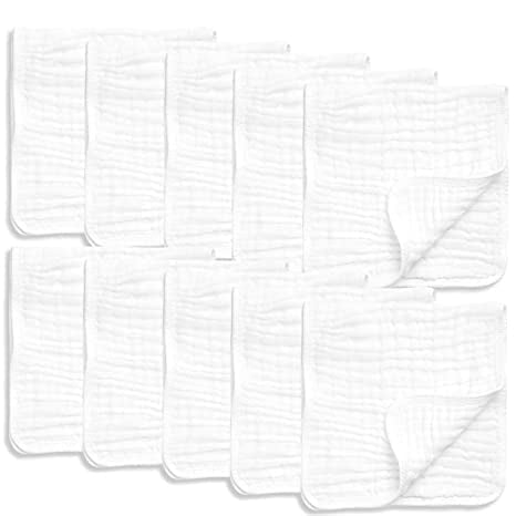 All Sett Health 10 Pack Large Muslin Burp Cloths | 100% Cotton Baby Burp Cloths - White