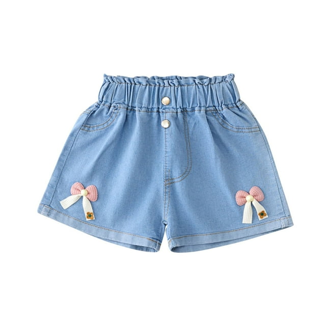 Odeerbi 4-13 Años Niñas Verano Denim Pantalones Cortos Bow Jean Pantalones Cortos Ropa Exterior Casual Vaquero Pantalones Cortos